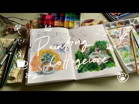 cottagecore painting 🫖🐈sketchbook sesh no.22✨//himi gouache & arteza//