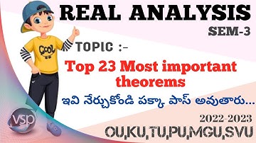 Top 23 Important theorems of SEM-3 Mathematics Real Analysis