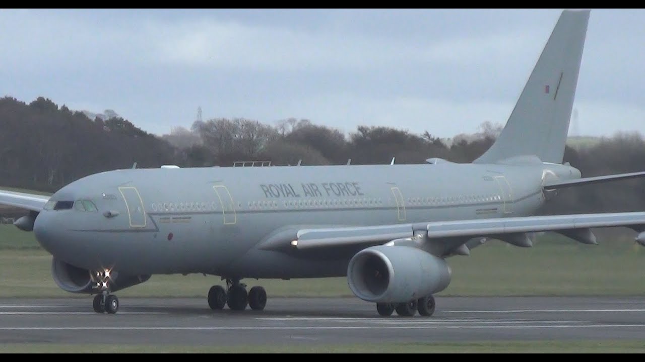 Windy RAF A330 Voyager Takeoff at Prestwick Airport - YouTube