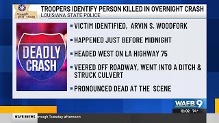 Troopers identify person killed in overnight crash in Iberville Parish