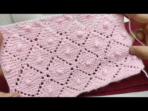 Настоящая находка, Очень легкий узор / Ажурные ромбы с шишечками / Узоры спицами мастер класс /