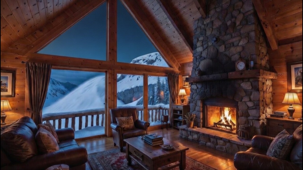 🔥 Cozy Fireplace in a Mountain Cabin During a Blizzard | Snowstorm ...