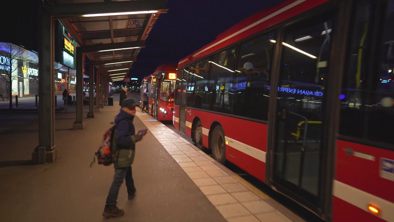 Sweden, Stockholm, bus 838 night ride from Port73 to Brandbergen + walk