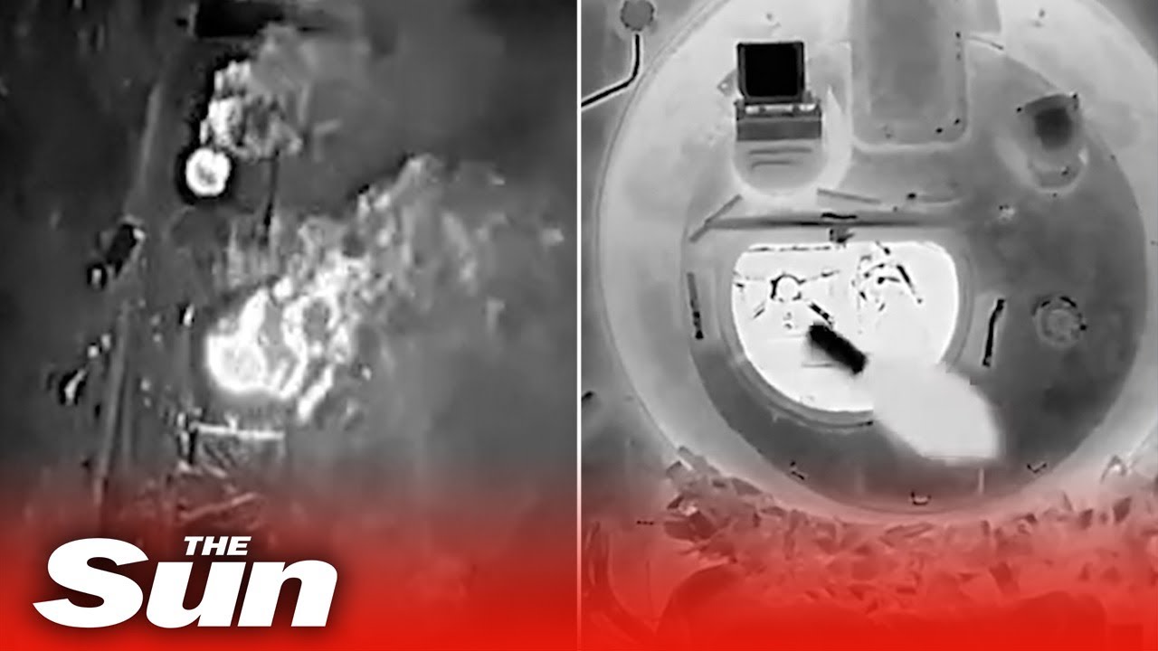 Drone-dropped munition destroys abandoned Russian tank
