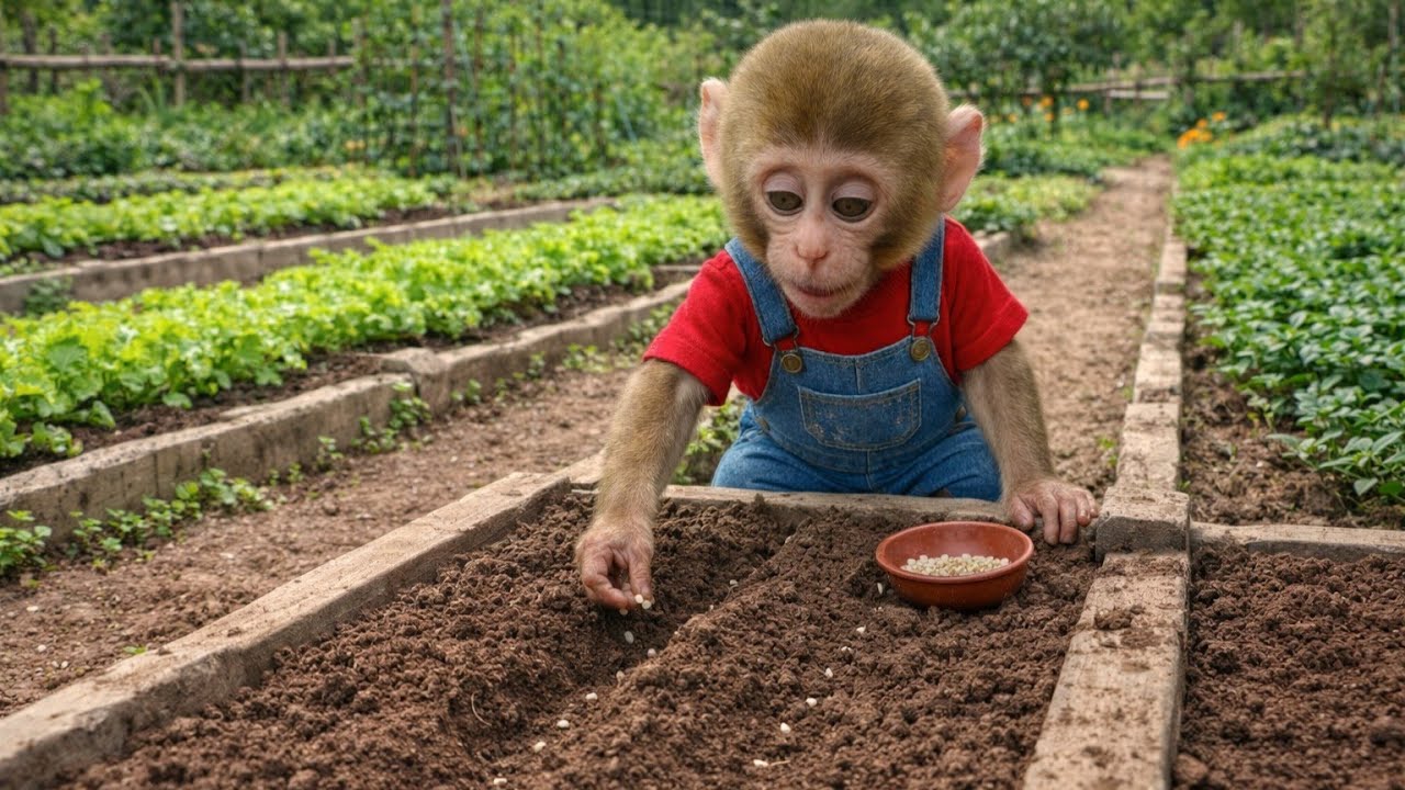 Monkey Carrying Seeds to Sow in the Field