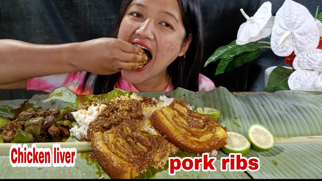 Pork ribs+ chicken liver curry eating show 🤤 - YouTube