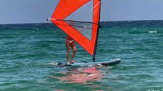 Trying out the Inflatable windsurfer