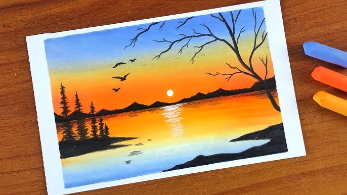 Oil and chalk pastel sunset scene