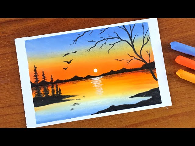 Easy Oil pastel Sunset Scenery painting for beginners | Oil Pastel Drawing  Tutorial - YouTube