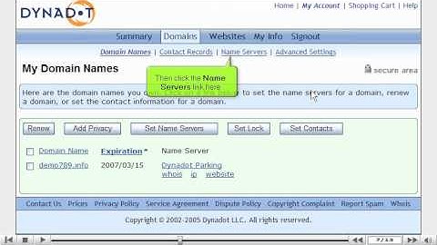Creating Private Nameservers at DynaDot.com