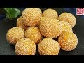 Pumpkin sesame ball。超级好吃的南瓜芝麻球，不爆不裂，软糯香甜，做法非常简单！