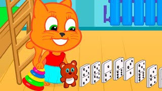 Cats Family in English  Dominoes From Toys Cartoon for Kids