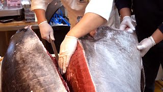 Удивительный мастер разделки сумасшедшего голубого тунца / гигантский голубой тунец весом 240 кг