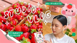 STUDIO VLOG ✿ summer in boston, strawberry picking, and unboxing merch!