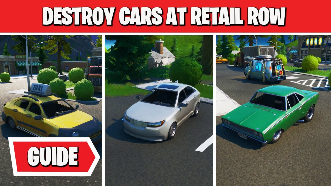 Destroy cars within 60s of landing at Retail Row from Battle Bus / Fortnite Challenge