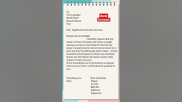 How To Write An Application For Converting Single Account To Joint Account In English | #shorts