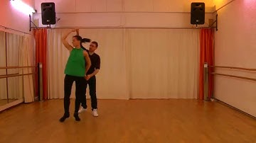 Zouk dance lessons. Beginners 2. Turning on the line with elastic after Prison.