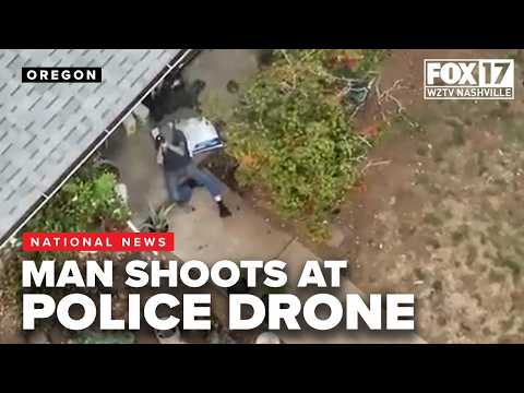 Oregon police release video of man shooting at police drone, swat team pinning him and his tractor a