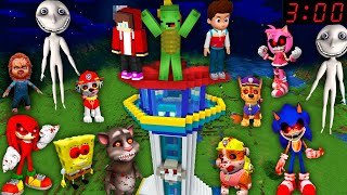 Scary MONSTERS vs Paw Patrol Security House in Minecraft Maizen JJ and Mikey SONIC MAN FROM WINDOW