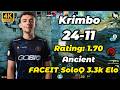 Krimbo (24-11) Rating: 1.70 (Ancient) FACEIT SoloQ avg 3.3k🔥Elo #cs2 #krimbo