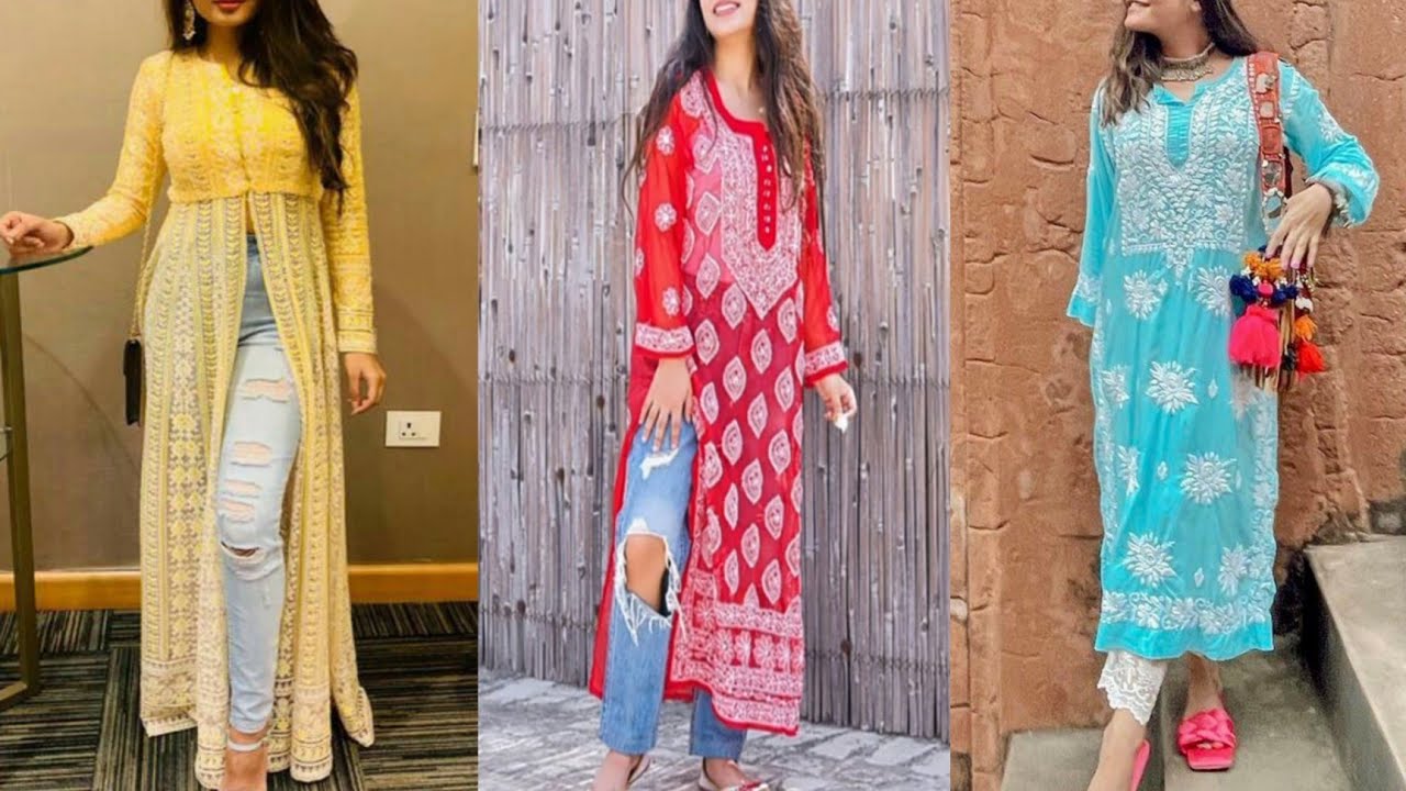 trending lakhnawi kurta🔥|kurta with jeans ️|college girls outfit idea ...