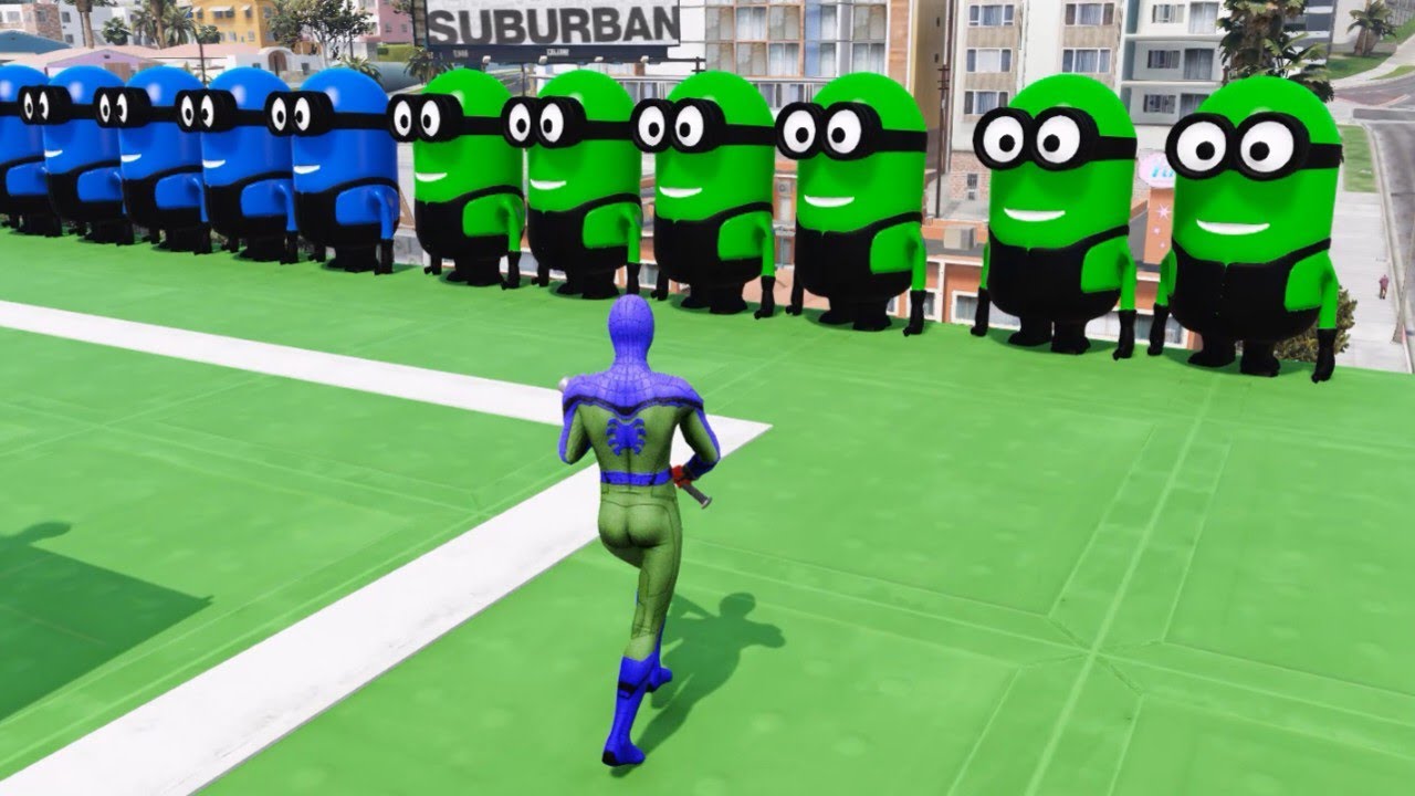 GTA 5 Epic Ragdolls RED SPIDERMAN VS RED MINION VS GREEN MINIONEuphoria Physics & Funny Fails (10)