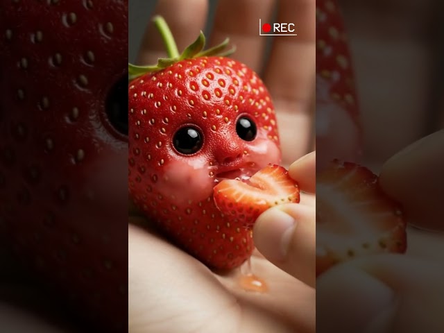 This Fruit Monster Hesitated… Then CRUNCHED🍓#asmr #aiasmr #shorts #relaxing #oddlysatisfying