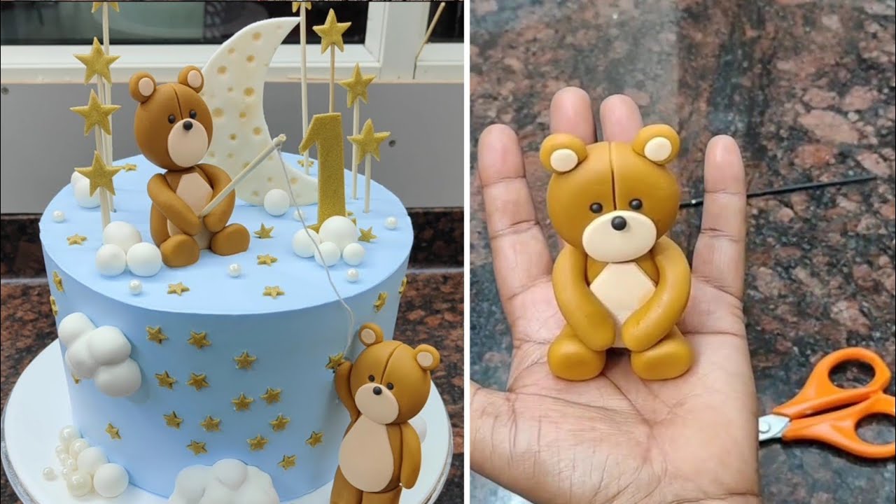 Fondnat Teddy Bear Making Process | 1st Baby Birthday Cake Design - YouTube