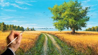 Аcrylic Landscape Painting - The road in the rye / Satisfying Art / Easy Drawing For Beginners