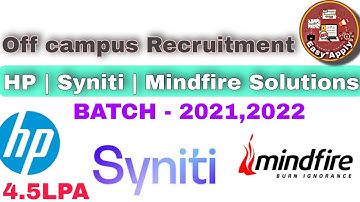 Off Campus Drive Syniti | Hp| Mindfire Technical Support Representative CS Graduate Hiring, ASE,ACT
