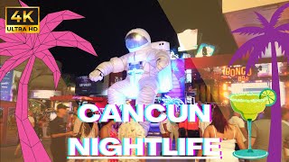 Cancun, Mexico | Nightlife Club Zone | Walking Tour 4K | Spring Break 2024