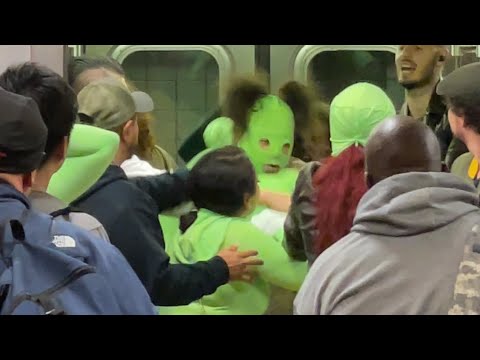 NYC SUBWAY ATTACK: Women in Neon Green Bodysuits Assault Teens in Times Square @1:49 AM  10/2 Part2