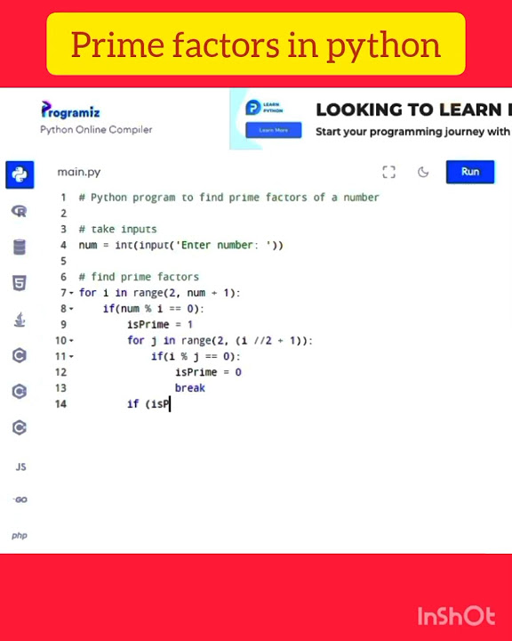 PRIME FACTOR IN PYTHON \ CODING VIDEO \ PYTHON PROGRAM #coder - YouTube