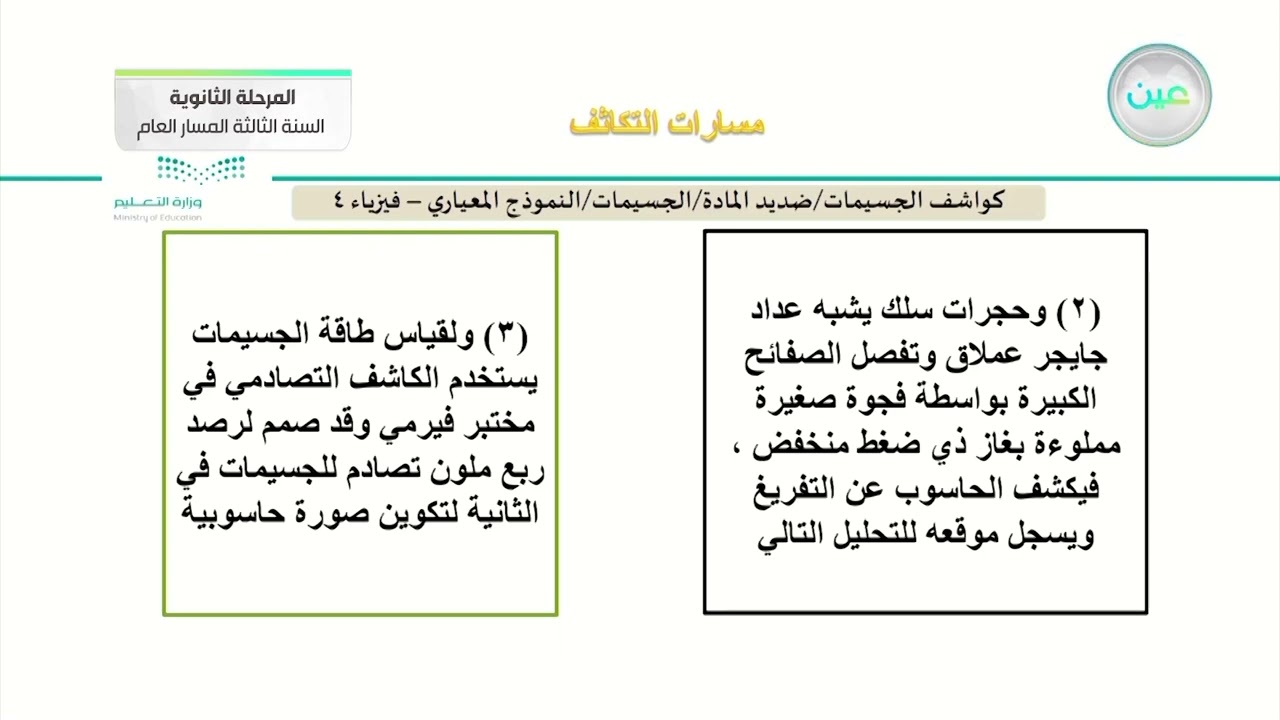كواشف الجسيمات / ضديد المادة / الجسيمات / النموذج المعياري - الفيزياء 3 (3-3) - المرحلة الثانوية