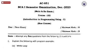 BCA 1ST SEM INTRODUCTION TO PROGRAMMING USING C AC DEC 2023 | DBRAU
