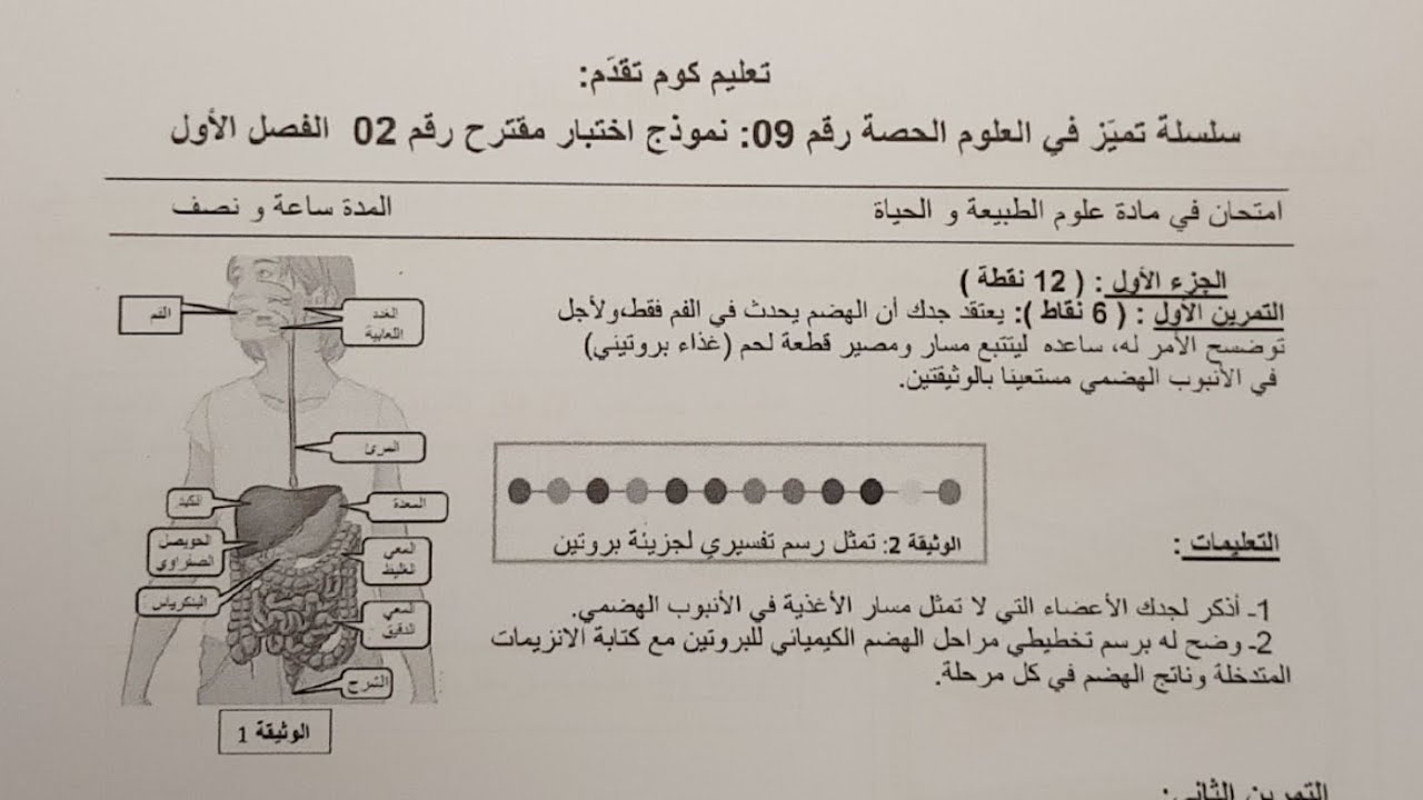 تميز في العلوم س4م الحصة 09: نموذج اختبار رقم 02 الفصل الأول