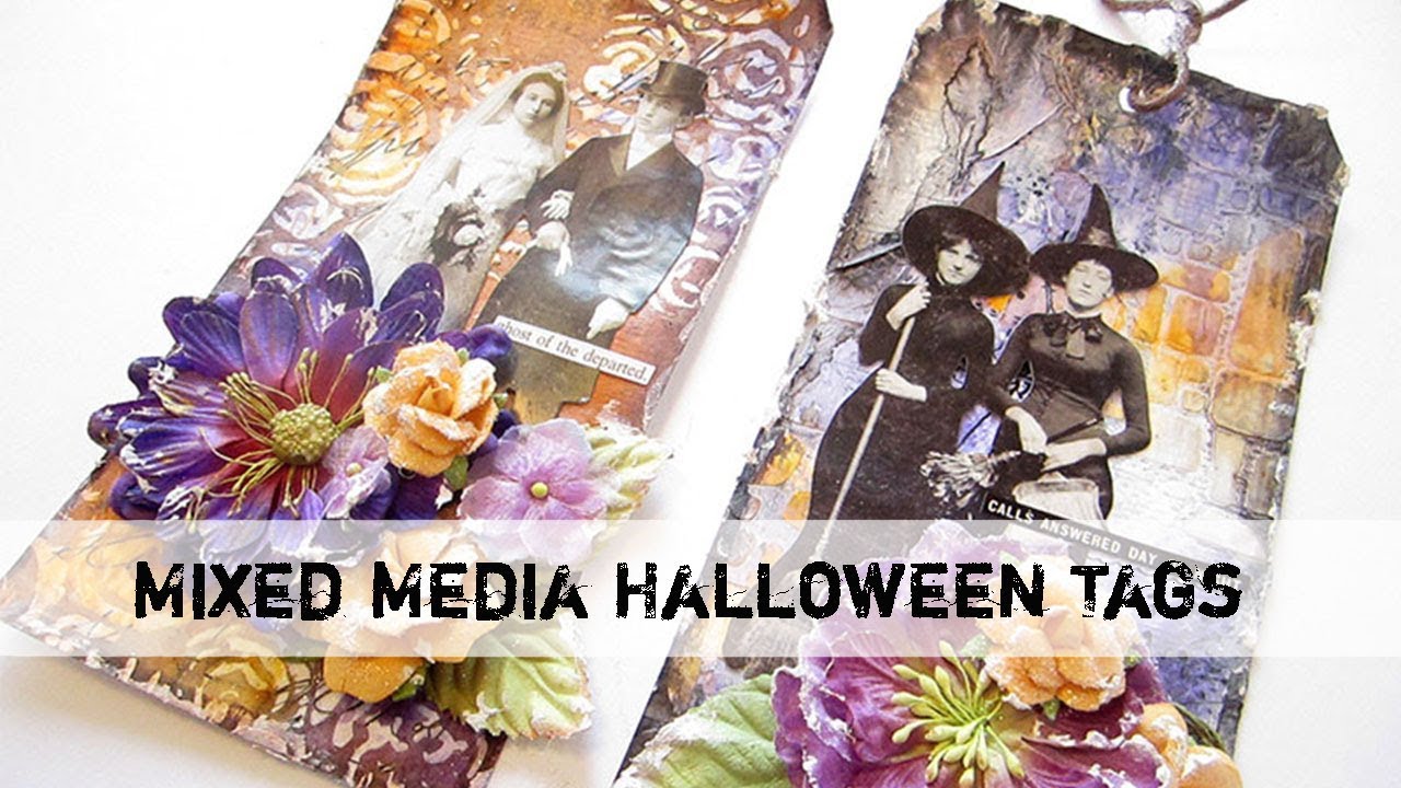 Halloween Tags with Tim Holtz Idea-ology & Joggles Watercolor Tags & Marabu Graphix Aquapens mixed media art supplies