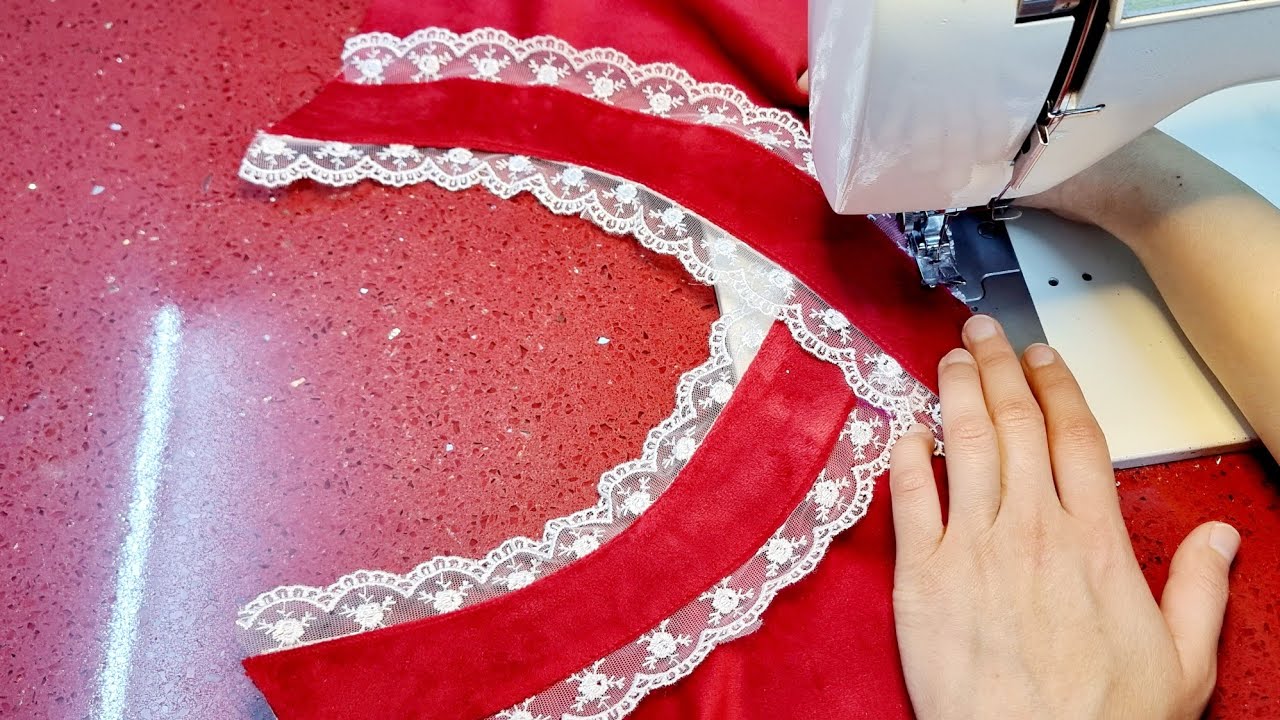 wrap neck design with lace/ cutting and stitching / size L