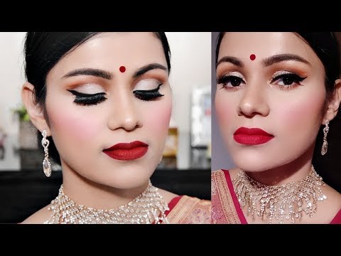 Indian/Bengali Bridal Eye Makeup Tutorial | Red & Green Half Cut Crease Eye  Look on Hooded Eyes 2022 - YouTube