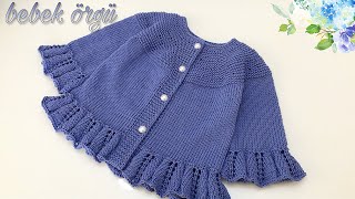 Yuvarlak Robalı Yapraklı Bebek Örgü Hırka Yapımı Round Neck Baby Knit Cardigan Pattern