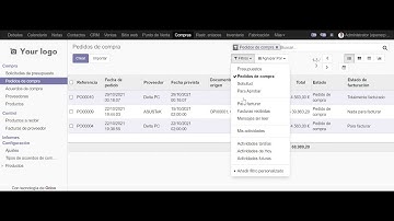 Odoo Filtros Modulo de Compras: Pedidos para Facturar.
