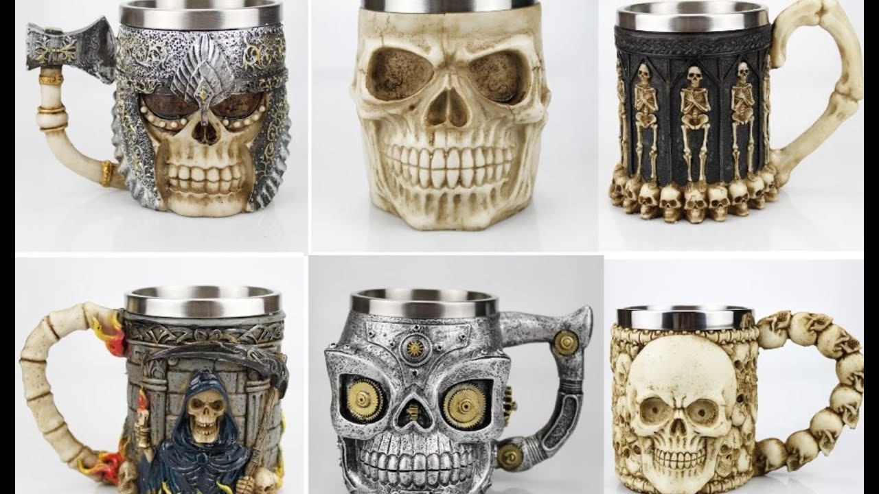 Skull Mug Contain Viking Skeleton Death Grim Knight Gothic Design Coffee Beer Tankard Mugs