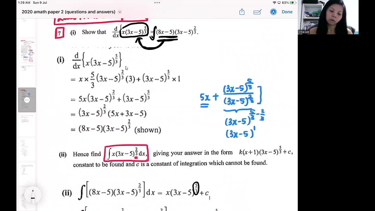 olevel 2020 AMP2 Q7 differentiation and integration