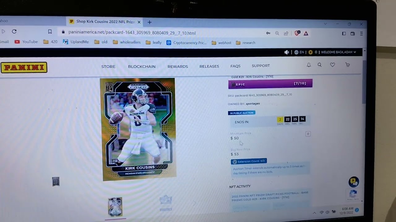 Beginning of youtube for this channel.  12-9-2022 Panini NFL NFTs