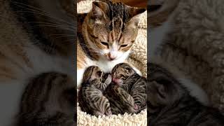 Calico Cat Licks Her Kittens #viral #animals #cute #love #kitten #cat #catworld #mycat #lovelycat