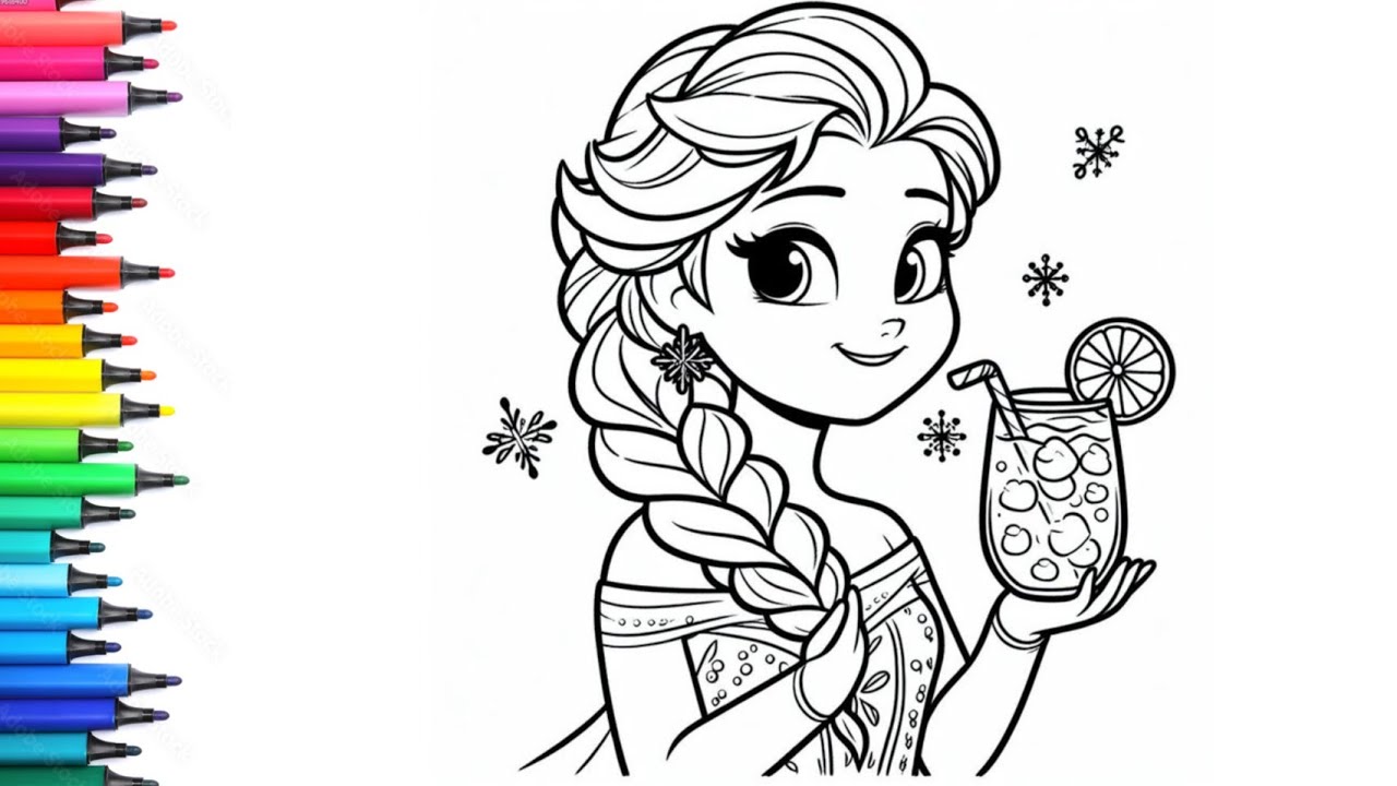 Elsa Drinking Juice Drawing, Painting & Colouring for Kids and Toddlers_ Child Art | Princess Elsa 
