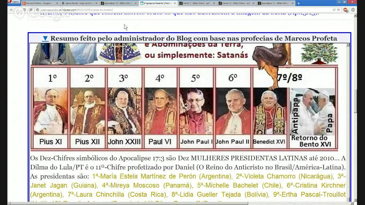 (07 Reis do Apocalipse : 07 Cabeças = Sete Montes = Sete Papas desde