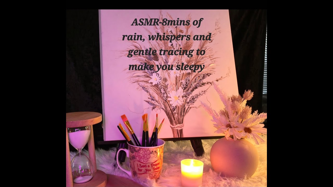 ASMR 8 mins of gentle whispers, scratching tingles, tracing and hypnotic rain to make you sleepy.