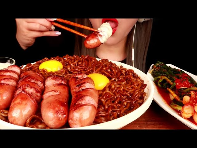 짜파게티 파김치 먹방 소세지 듬뿍 올려🥖🥖jjapaghetti  Green onion kimchi Mukbang