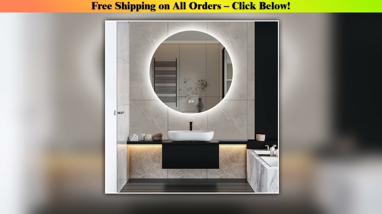 Anajqaqia 80x80cm Bathroom Round Mirror with LED Lighting and 3 Light Colours, with Dimmable Touch